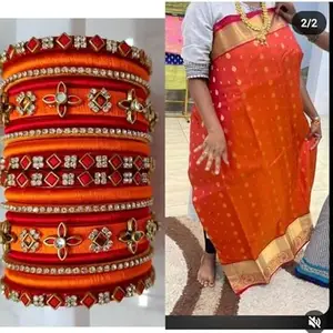 Neta Jewels Silk thread bangles kundan bangles Orange And Red colour for use set of 18 for women/girls (2-4) (2-6)