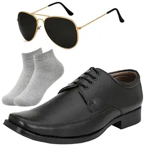 Vitoria Stylish l Men Black Lace Formal Shoes with Light Gray Socks & Black Gold Avter/10