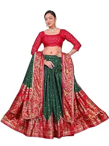 Women's Trending Pure Dolla silk Lehenga Choli Print with Foil Work With Unstitched Blouse Patola Print Adorned with Foil Work For Any Occasion
