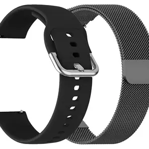 AONES 20mm Pack of 2 Silicone & Metal Chain Belt Watch Strap Compatible for French Connection F1 Watch Band