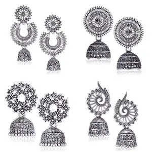 MEENAZ Earrings for women fashion jhumka oxidised Silver Earrings for women Combo chandbali pearl stylish Butterfly jhumkas traditional Jhumki Peacock Earrings For girls South Temple Ear Rings -M743