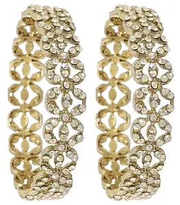 ZULKA Alloy Metal Gold Plated Bangles Set For Girls and Women Studded American Diamond Stone | Diamond Bangles | Metal bangles | Women Bangles | (Pack of 2), (ZU_MAH47_A8686-Antic-2.2)