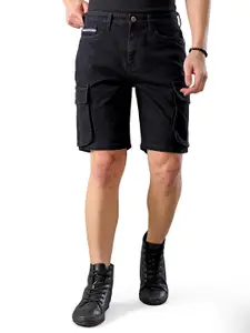 Visit the The Indian Garage Co Store The Indian Garage Co Men Relaxed Fit Solid Mid-Rise Denim Cargo Shorts