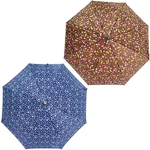 Rainpopson 3 Fold Umbrella for Women | Umbrella for Men 3 Fold | 3 fold Colour Umbrella | Umbrella Combo Pack of 2 | Umbrella for Girls (Multicolour) Set of 2 (FR_418)