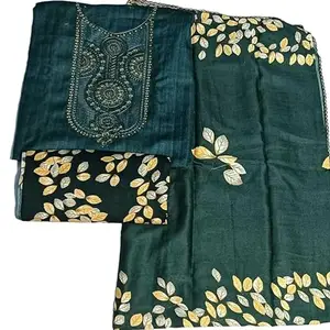Zoya Garmants House Women's Embroidered Pashmina Kurti salwar Dupatta Set Material | For Occasions, Wedding and Party | Dark Green