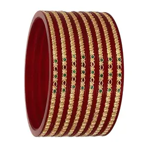 Barrfy Collections Latest Design Traditional Gold Plated Set of 8 Bangles for Women and Girls-Red, 2.8
