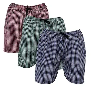 Men's Cotton Checkered Printed Boxers, Shorts, Multicolor Pack-of -3,Size-XXL