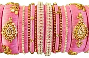 Blue jays hub Silk Thread Bangles New kundan Style Pink color Set Of 14 for Women/Girls (2-4)