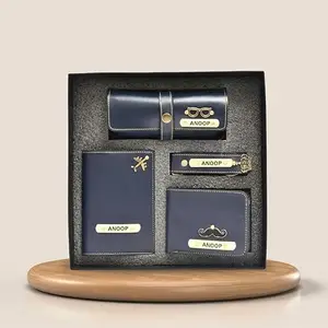 Puneri Gifts Customised Men's Wallet Hamper | Wallet, Keychain, Passport Cover & Eyewear case Hamper with customised Engraved Name and Charm | Best Gifts for Husband, Men, Boyfreind (Royal Blue)