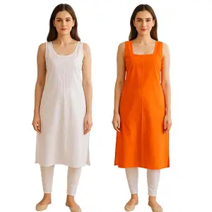 2-Pack Women's Cotton Long Camisole Slip Innerwear – Breathable Sleeveless Full-Length Petticoat for Kurti & Sheer Dresses