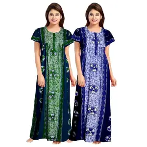 Women's Floral Print Cotton Nighty, Short Sleeve, HC-B291_XL Multicolour