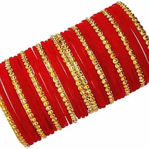 DONERIA DONERIA Glass with Velvet Or Beads worked Glossy Finished Bangle Set For Women and Girls, (Red_2.2 Inches), Pack Of 36 Bangle Set
