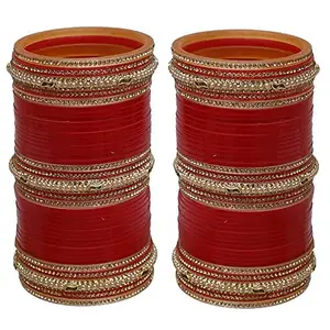 Lucky Jewellery Bridal Bangle Set Red Designer Chura Dulhan Wedding Punjabi Choora Fashion Jewellery Chuda For Women (1040-M1C1-PEHU-R24)