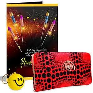 Alwaysgift Happy Diwali Ladies Wallet, Smiley Keychain,s & Greeting Card Hamper