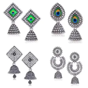MEENAZ Earrings for women fashion jhumka earrings oxidised Silver Earrings for women Combo pearl chandbali stylish black jhumkas Earrings For girls South indian traditional Jhumki Ear Rings 839