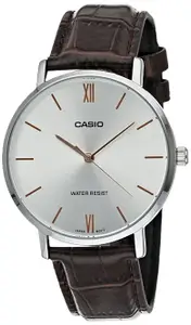 Visit the Casio Store Casio MTP-VT01L-7B2 Men's Minimalistic Silver Dial Brown Leather Band Analog Watch