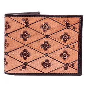 Hemener Men Brown Carved Genuine Leather Wallet - AZW0018BR