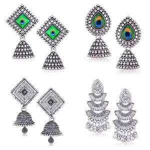 MIAMI Earrings for women fashion jhumka earrings oxidised Silver Earrings for woman Combo pearl chandbali stylish black jhumkas Earrings For girls South indian traditional Jhumki Ear Rings M854