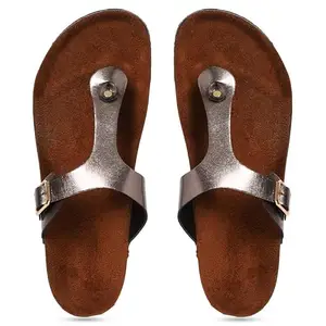 MOZAFIA Compass Bronze Solid Synthetic Leather Comfortable Stylish with Open Toe Casual Flat Sandals & Flip Flops for Women