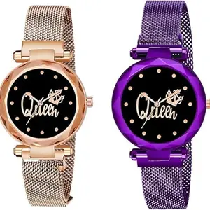 HC HARMI CREATIVE Queen Dial Analogue Magnet Strap Watch for Women |Comfortable & Durable Timepieces |Ideal Gift Set for (Women) (Pack of 2)
