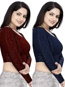 MEERAANT-77 ENTERPRISE Women's Shimmer Crop Top Blouse with Round Neck, Half Sleeves, Streachable Readymade Blouse Choli