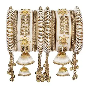 Peora Velvet Matching Kundan Floral Silk Thread Chura Bangle Set for Women (2.8 inch)