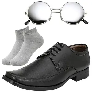 Vitoria Stylish l Men Black Lace Formal Shoes with Light Gray Socks & Round Silver/7