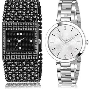 NEUTRON Exclusive Analog Black and Silver Color Dial Women Watch - GL286-GM202 (Pack of 2)