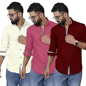 Pinkmint Combo Shirt for Men Cotton Spraed Collar Long Sleeve Formal Shirt (Pack of 2)