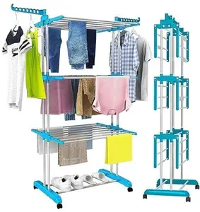 IPELY Stainless Steel Heavy Duty Stainless Steel Foldable Stand for Drying Clothes Drying/Cloth Stand/Clothes Dryer/Laundry Drying Rack Extra Hook Clothes Cabins Small Foldable Office,Home