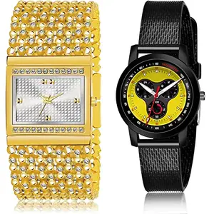 NEUTRON Luxury Analog Silver and Yellow Color Dial Women Watch - G590-(27-L-10) (Pack of 2)