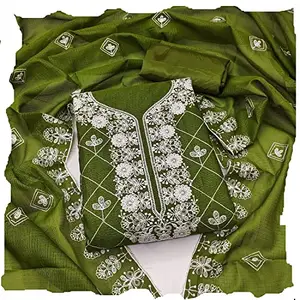 Generic Fab Deals Women's wear Embroidery Work Unstitched Suit Salwar Material Include Inner Dress Material with Dupatta Net (Green)