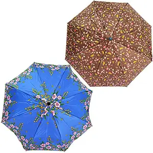 Rainpopson 3 Fold Umbrella for Women | Umbrella for Men 3 Fold | 3 fold Colour Umbrella | Umbrella Combo Pack of 2 | Umbrella for Girls (Multicolour) Set of 2 (FR_480)