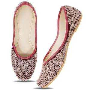 DFR Fashion Women Stylish Casual Fancy Embroidered Jutti Bellies Attractive Design Comfortable Sole Juti for Womens & Girls, Red, UK Size 9