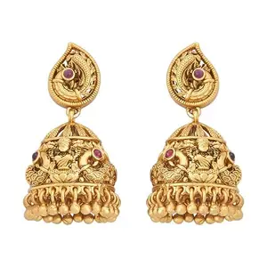 Kushal's Fashion Jewellery Ruby Gold Plated Ethnic Antique Earring - 410949