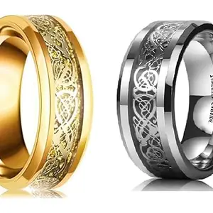 Men Valentine Smart Temperature Combo Ring Silver & Black (IR8371)