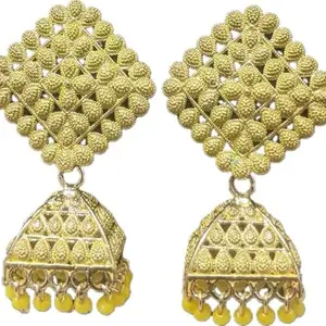 square shape Jewellery jhumka Earrings for Girls and Women | Light Weighted and Suitable for every Occasion (Yellow)