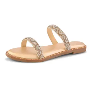 Visit the Centrino Store Centrino Women's Flat Sandals | Stylish Slip-On for Ladies | Soft Cushioned Footbed for Comfort |Open Toe Slide| Elegant & Trendy Double Strap Studded Sandals |Lightweight Fashionable Footwear (9302)