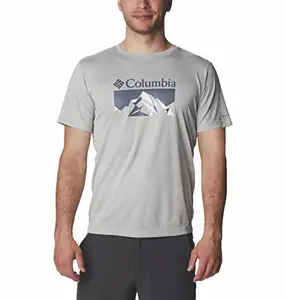 Columbia Men Zero Rules Short Sleeve Graphic Shirt (AE6463-350-M_Niagara HTHR, Underlined Peak Graphic)