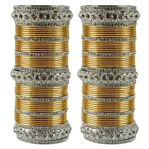Vidhya Kangan Extra Large size Brass & Metal Bangles Color White & Golden size-2.12