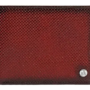 eske Lowie Men's Two Fold Wallet RFID 8 Card Holders (Wine Perfo Hand-Stitched)