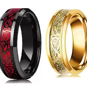 Men Valentine Smart Temperature Combo Ring Silver & Black (IR6352)