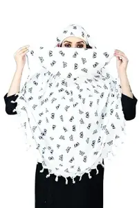 Cotton Long Scarf Cum Mask Scarves Usable for Vehicle Driver | White Printed Design | Universal Size | For Girl & Women | Soft & Breathable Sun Protection