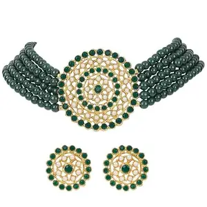 Green Big Round Beads Choker Necklace - Elegant Traditional Indian Jewelry for Women, Ideal for Weddings and Festive Occasions