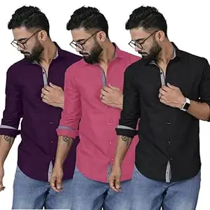 Pinkmint Combo Shirt for Men Cotton Spraed Collar Long Sleeve Formal Shirt (Pack of 2)
