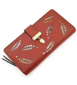 Women's Faux Leather Medium Snap Button Wallet (Brown)-PID57479