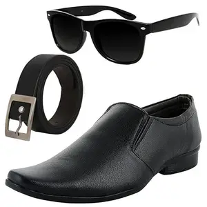 Vitoria Stylish & Fashionable Men Formal Shoes with Free Belt & Unisex Black Wyfer Sunglasses Combo/7