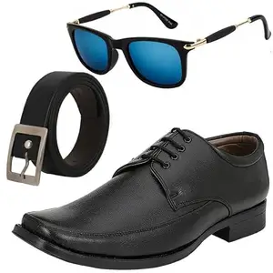Vitoria Gracefull & Fashionable Men Formal Shoes with Free Belt & Unisex Rabbar Stick Blue Wyfer Sunglasses Combo/6