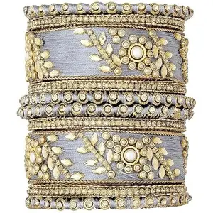 Manasi Bangles Silk Thread Floral Chuda Chura Studded Bangle Set Navratri Gift for Women Girls|MB05GRY