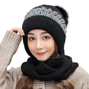 Winter Cap for Women Woolen Cap with Mufflers for Women, 2in1 Winter Scarf Knitted Woolen Muffler for Women, Girl Muffler Woolen Cap, Stylish Woolen Caps for Women Multicolor
